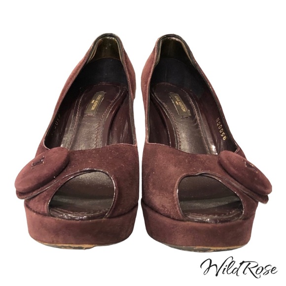 LOUIS VUITTON Aubergine Purple Suede Chelsea Peep-Toe Pumps Size 36.5 - Picture 5 of 16